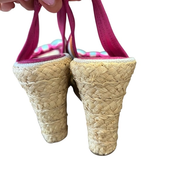 Coach Grace Watercolor Straw Wedge Platform High Heel Sandals - Picture 4 of 6